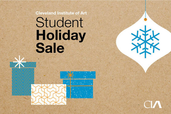 Student holiday sale graphic with ornament and gifts on it