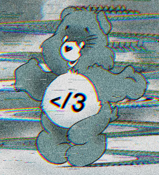 greyscale digitized teddy bear with emoji symbol on tummy