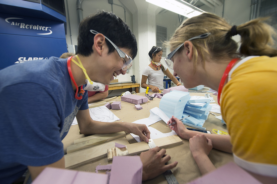 Students use the woodshop in CIA's Fabrication Studio to work on their projects. 