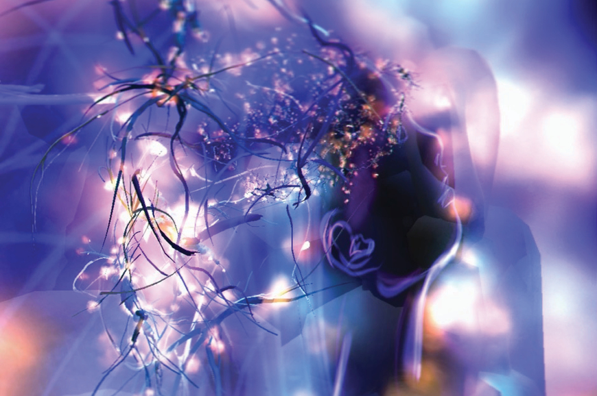 image of a human head with sparking lights suggesting neurons