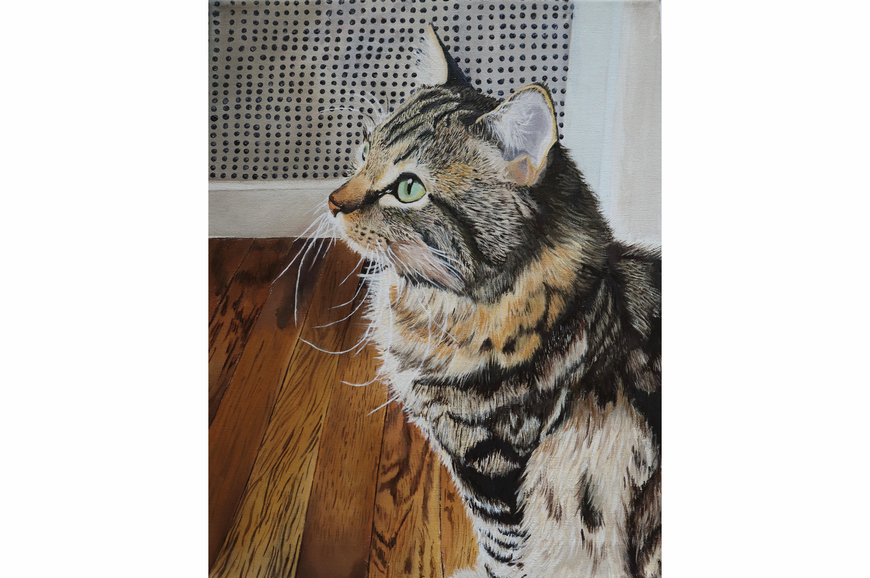Realistically rendered painting of a cat