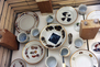 A kiln full of ceramic pieces just after firing. 