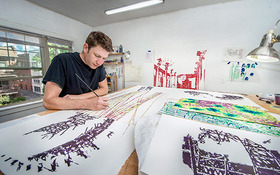 Tony Ingrisano painting in his studio