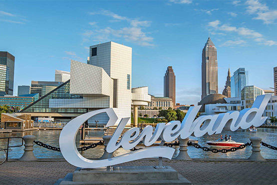 Cleveland Script Sign located behind the Rock and Roll Hall of Fame in downtown Cleveland